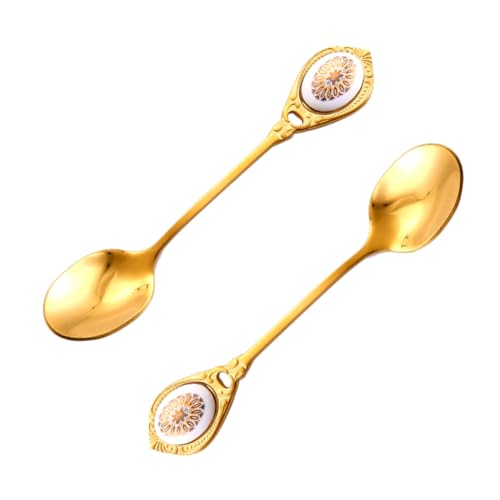 SOLUSTRE 2 Stück Edelstahl Kaffeelöffel Retro Dessertlöffel mit Verlängerter Griff für Kuchen Kaffee Genuss Zuhause und Unterwegs von SOLUSTRE