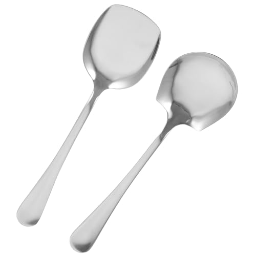 SOLUSTRE 2 Stück Edelstahl Servierlöffel und Schaufel Teiliges Langstielig Leichte Buffet Küchenutensilien Tiefes Design für Reis Suppe und Partygerichte Kompakt und Tragbar für Haushalt von SOLUSTRE
