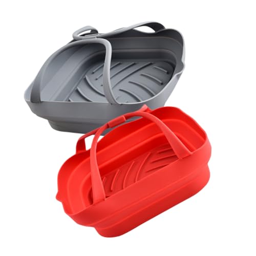 SOLUSTRE 2 Stück Faltbare Silikon Backform für Heißluftfritteuse Hitzebeständig Multifunktional zum Backen Grillen und Braten und Wiederverwendbar Einfach zu Reinigen von SOLUSTRE