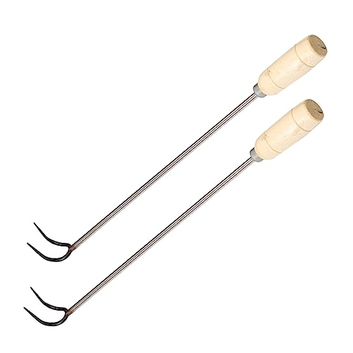 SOLUSTRE 2 Stück Fleischhaken Teiliges mit Holzgriff Rostfrei zum Hängen Trocknen und Räuchern von Bacon und Praktische Grillwerkzeuge für Bbq von SOLUSTRE