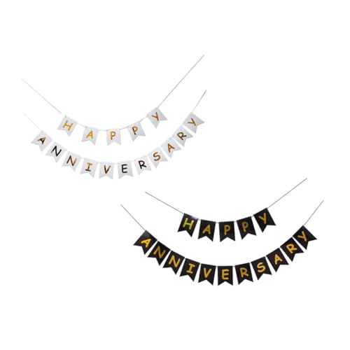 SOLUSTRE 2 Stück Happy Anniversary Banner Teiliges Weiß Schwarze Party Wimpelkette Vielseitige Jubiläumsdekoration Einfach Aufzuhängen als Fotohintergrund und Festdekoration von SOLUSTRE