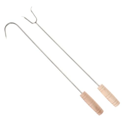 SOLUSTRE 2 Stück Holzgriff Fleischhaken Multifunktionale Bbq Haken für Tägliche Nutzung zum Grillen für Partys Rostfreies Material Ergonomisches Design von SOLUSTRE