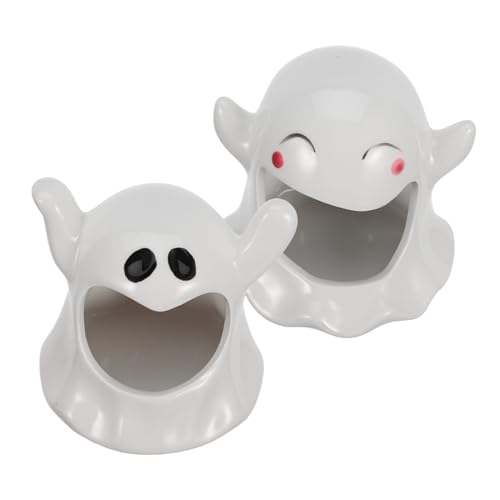 SOLUSTRE 2 Stück Keramik Teelichthalter Geist Halloween Kerzenhalter Dekorativ Hitzebeständig Stabile Basis Gruseliges Design Partydeko und von SOLUSTRE