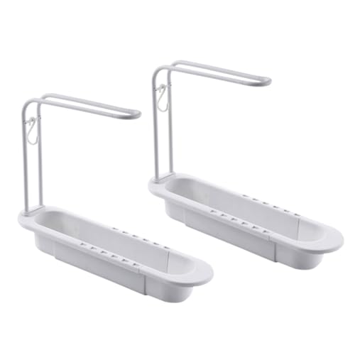 SOLUSTRE 2 Stück Küchen spülschwamm Organizer Ausziehbarer Sink Storage Holder mit Ablaufrinne Langlebiger PP Atmungsaktiv und Platzsparend für Saubere Küchenspüle und Praktisches von SOLUSTRE