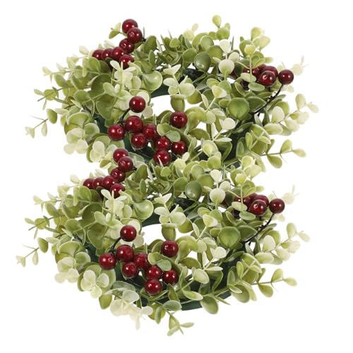 SOLUSTRE 2 Stück Künstlicher Eukalyptus Kerzenring Roten Beeren Dekorativer Blumenkranz für Säulenkerzen Festlicher Tischschmuck für Hochzeit Party Weihnachten Kunststoffring von SOLUSTRE