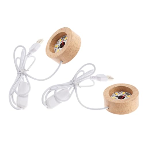 SOLUSTRE 2 Stück LED Kristallkugel Lampenhalter aus Gummibaumholz Breit Warmweißes Licht Dekorativer Holzsockel für Wohnzimmer Vielseitiger Displayständer für DIY Nachtlicht von SOLUSTRE