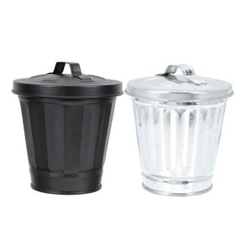 SOLUSTRE 2 Stück Mini Desktop Mülleimer mit Deckel Tragbarer Kleiner Abfalleimer aus Metall für Büro Wohnzimmer Schlafzimmer Leicht Dekorativ und Vielseitig Einsetzbar von SOLUSTRE