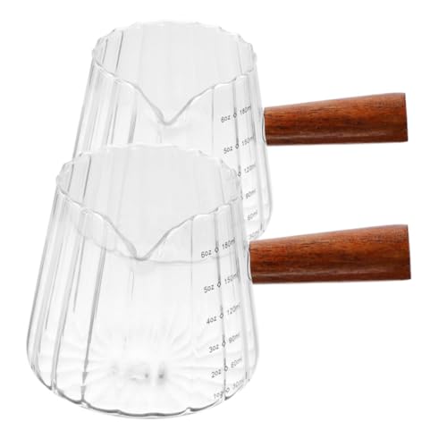 SOLUSTRE 2 Stück Teiliges Glas Messbecher mit Holzgriff Kleine Kaffeekanne für Espresso und Milch Kompakt Leicht Tragbar Hitzebeständig für Haushalt Bar und Party von SOLUSTRE