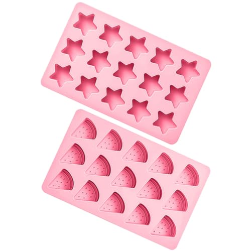 SOLUSTRE 2 Stück Teiliges Silikon Eiswürfelformen mit Deckel Kleine Eiswürfelbehälter in Stern Wassermelonenform Langlebig und Antihaftbeschichtet für Whiskey DIY Süßigkeiten und von SOLUSTRE