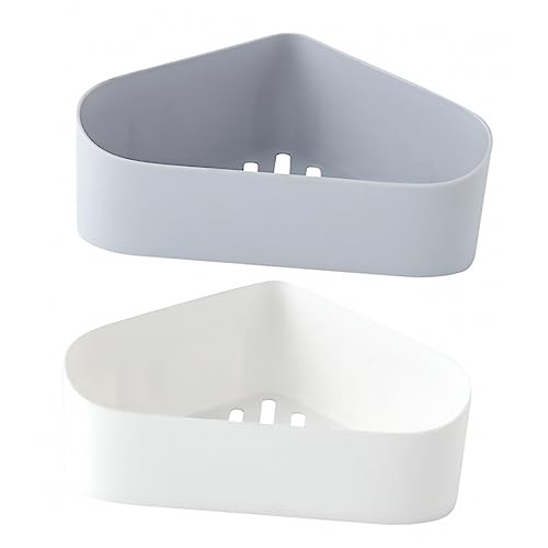SOLUSTRE 2 Stück Teiliges Wandmontiertes Ablagerack Kunststoff ohne Bohren Dreieckiges Eckregal mit Ablaufrillen Küchen und Badorganizer zur Praktischen Aufbewahrung und Wasserableitung von SOLUSTRE