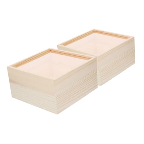 SOLUSTRE 2 Stück Unlackierte Holzboxen mit Schiebedeckel Multifunktionale Aufbewahrungsbox aus Holz für Schmuck Kosmetik Bürobedarf von SOLUSTRE