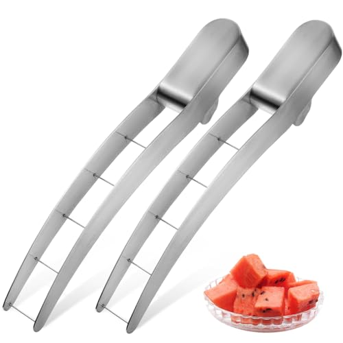 SOLUSTRE 2 Stück Wassermelonen Teilig Cube Cutter Obstschneider Sicher Rutschfest Multifunktional für Wassermelone Cantaloupe und Fruchtwürfel von SOLUSTRE