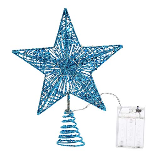 SOLUSTRE 20cm 3D Weihnachtsbaum Topper Projektor Beleuchtet LED Lichterkette Metall Christbaumspitze Weihnachten Beleuchtung Glitzer Weihnachtsstern Weihnachtsbaum Stern Baumschmuck Spitze Blau von SOLUSTRE