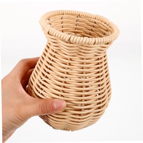 SOLUSTRE 2stücke Rattan Blumenvase Handgeflochtene Dekovase Aus Kunststoff Für Rustikales Heimdekoration Blumenarrangement Tischdekoration von SOLUSTRE