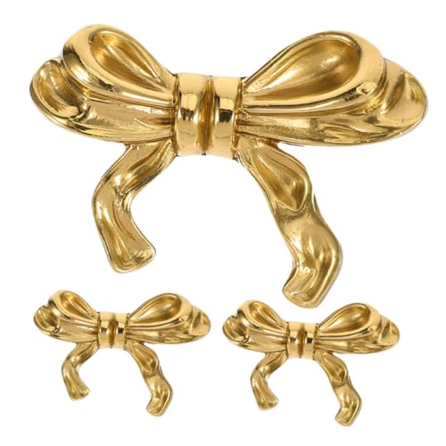 SOLUSTRE 3 Stück Goldfarbene Bow Form Möbelknöpfe Messing Schrankgriffe für Kleiderschränke Kommoden Schuhschränke und Nachttische Ergonomisch Geformt Elegantes Dekorelement von SOLUSTRE