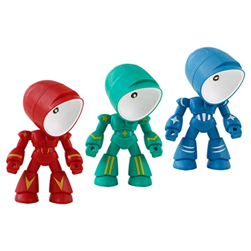 SOLUSTRE 3 Stück Teiliges Roboternachtlicht mit Verstellbarem Kopf LED Kinderzimmer Schreibtischlampe in Grün Blau Rot Kompakte Dekoration für Kinderzimmer und Geschenkidee von SOLUSTRE
