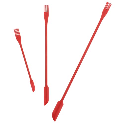 SOLUSTRE 3 Stück Teiliges Silikon Spatel Doppelseitig Flexibel Lebensmittelecht Leicht Ergonomisch für Backen Kochen Dessertzubereitung Rot von SOLUSTRE