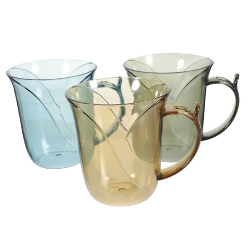 SOLUSTRE 3 Stück Zahnbürstenbecher Transparente Mundspülbecher aus Robustem Kunststoff für Zuhause Reise Camping mit Praktischem Griff als Zahnbürstenhalter Farben Blau Orange Grün von SOLUSTRE