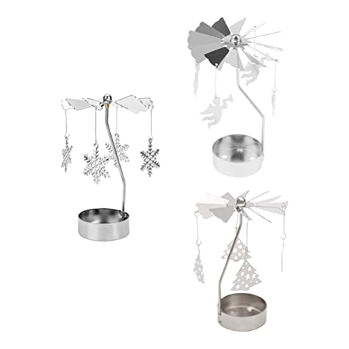 SOLUSTRE 3 Stücke Weihnachten Rotierenden Kerzenhalter Karussell Teelichthalter Engel Schneeflocke Figur Kerzenständer Windlichthalter für Weihnachten Xmas Esstisch Tischdeko von SOLUSTRE