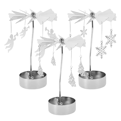 SOLUSTRE 3 Stücke Weihnachten Rotierenden Kerzenhalter Karussell Teelichthalter Engel Schneeflocke Figur Kerzenständer Windlichthalter für Weihnachten Xmas Esstisch Tischdeko von SOLUSTRE