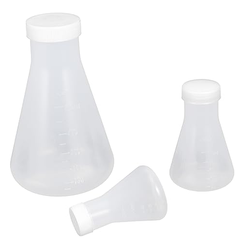SOLUSTRE 3st Kunststoff-erlenmeyerkolben Mit Stopfen Reagenzgläser Aus Glas Chemielabor 250 Ml Erlenmeyerkolben Chemie Experiment Chemie Kolben Chemie-kit Messkolben Messbecher Konisch Weiß von SOLUSTRE