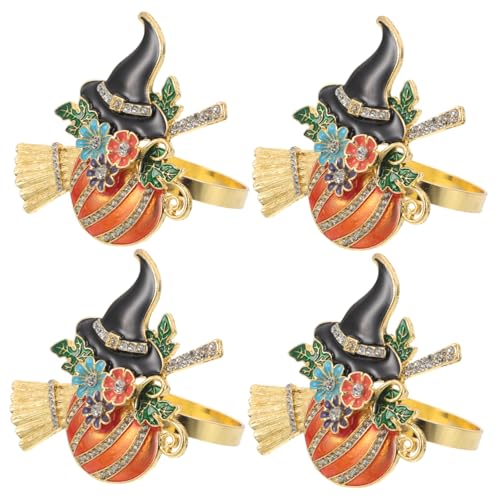 SOLUSTRE 4 Stück Halloween Serviettenringe aus Metall mit Funkelnden Strasssteinen Kürbis-Motiv Hexenhut und Besen-Design Stilvolle Napkin Holder für Festliche Tischdekoration Party und SOLUSTRE 4 Stück Halloween Serviettenringe aus Metall mit Funkelnden Strasssteinen Kürbis-Motiv Hexenhut und Besen-Design Stilvolle Napkin Holder für Festliche Tischdekoration Party und von SOLUSTRE