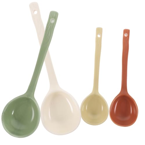 SOLUSTRE 4 Stück Keramik Suppenlöffel Teilig Farbige Kleine Esslöffel aus Hitzebeständigem Porzellan Ergonomisch für Suppe Porridge Ramen als Haushalts und Dekolöffel von SOLUSTRE
