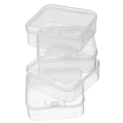 SOLUSTRE 4 Stück Kleine Transparente Aufbewahrungsbox Quadratisch aus Robustem PP mit Praktischem Schnappverschluss für Schmuck Perlen Uhren Zubehör Kleine Organizer von SOLUSTRE