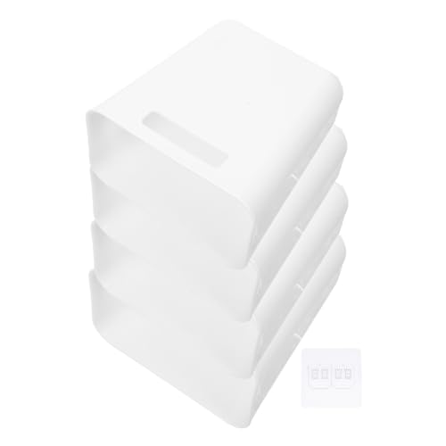 SOLUSTRE 4 Stück Selbstklebende Wandhalterung Aufbewahrungsbox Kunststoff Organizer für Küchenschrank Tür Hängend Stapelbar Weiß Kleine Aufbewahrungsbox für Bad Büro und Vorratsraum von SOLUSTRE