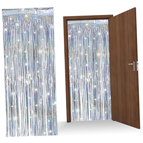 SOLUSTRE 4 Stück Silberne Folienfransen Vorhänge Glitzernde Party Dekoration für Hochzeiten Geburtstagsfeiern und Events Einfache Installation und Vielseitige Nutzung von SOLUSTRE