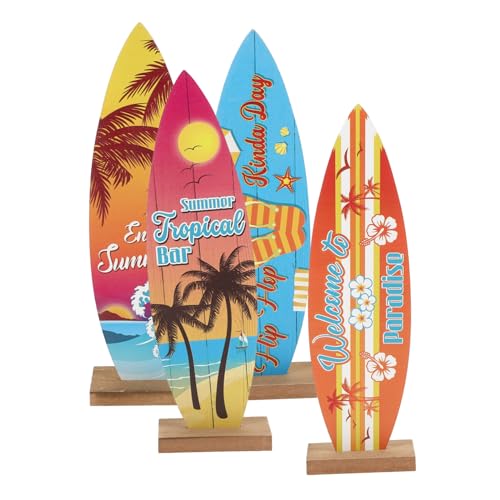 SOLUSTRE 4 Stück Teiliges Surfbrett aus Holz Tischornament für Sommerdekoration Strand für Zuhause Briefbeschwerer oder Buchstütze Mediterraner von SOLUSTRE