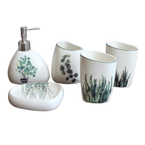 SOLUSTRE 5 Stück Grünes Pflanzendesign Keramik Badezimmer Teiliges Waschbecken mit Seifenschale Zahnputzbecher Zahnbürstenhalter Lotionflasche Kompakt Stilvoll Platzsparend für Saubere SOLUSTRE 5 Stück Grünes Pflanzendesign Keramik Badezimmer Teiliges Waschbecken mit Seifenschale Zahnputzbecher Zahnbürstenhalter Lotionflasche Kompakt Stilvoll Platzsparend für Saubere von SOLUSTRE