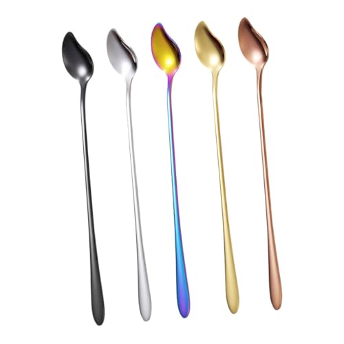 SOLUSTRE 5 Stück Teiliges Dessertlöffel Kreative Kaffeelöffel Farben Natur Gold Roségold Schwarz Ergonomisch Langlebig für Zuhause Restaurant Hotel von SOLUSTRE