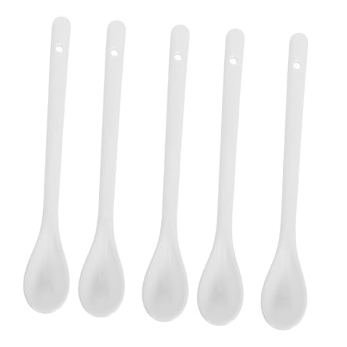 SOLUSTRE 5 Stück Teiliges Porzellan Suppenlöffel Set Große Wiederverwendbare Löffel mit Langem Griff Glatter Runder Stiel Lebensmittelecht Sicher für Zuhause Restaurant und Catering von SOLUSTRE