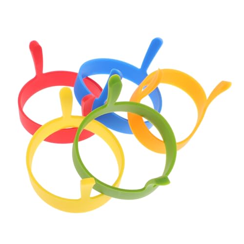 SOLUSTRE 5 Stück Teiliges Runde Silikon Eierringe mit Griff Hitzebeständige Antihaftbeschichtete Spiegeleiform für Pfanne zum Braten von Eiern Pfannkuchen und Omeletts Zufällige Farbe von SOLUSTRE