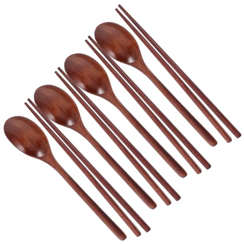 SOLUSTRE 5Er Set Holzlöffel Set Wiederverwendbare Rutschfeste Essstäbchenlöffel Essstäbchen Für Anfänger Essstäbchenablage Kleiner Holzlöffel Wiederverwendbare Essstäbchen von SOLUSTRE