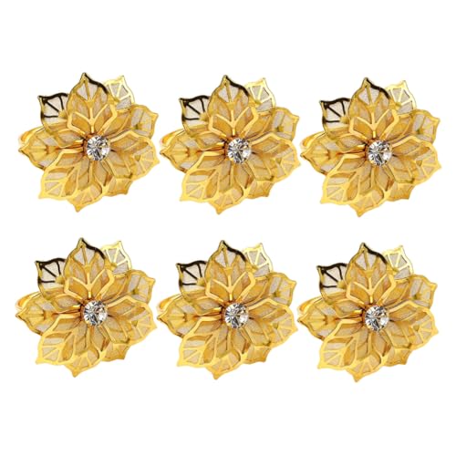 SOLUSTRE 6 Stück Goldene Serviettenringe aus Metalllegierung Dekorative Blumen Designs als Serviettenhalter Stilvolle Tischdekoration für Hochzeit Party Jubiläum und Festliche Anlässe von SOLUSTRE