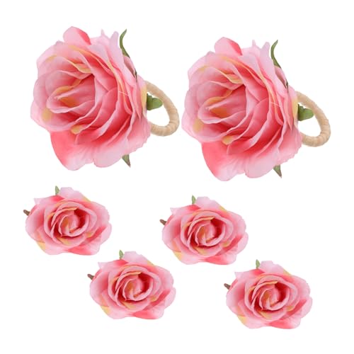 SOLUSTRE 6 Stück Rosen Serviettenringe aus Stoff mit Realistischer Blütenoptik Wiederverwendbar Stilvolle Tischdeko für Hochzeit Geburtstag Feiertage und Festliche Anlässe von SOLUSTRE