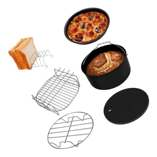 SOLUSTRE 6 Stück Teiliges Air Fryer Zubehör Backform und Pizza Pfanne für Heißluftfritteusen Umweltfreundlich Antihaftbeschichtet Gleichmäßige Hitzeverteilung Geeignet für Gas Induktions SOLUSTRE 6 Stück Teiliges Air Fryer Zubehör Backform und Pizza Pfanne für Heißluftfritteusen Umweltfreundlich Antihaftbeschichtet Gleichmäßige Hitzeverteilung Geeignet für Gas Induktions von SOLUSTRE