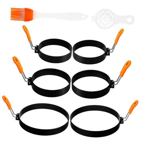 SOLUSTRE 6 Stück Teiliges Eierringe mit Pinsel und Eitrenner Multifunktionale Pfannkuchen und Omelett Formen für Frühstück Backen und Party von SOLUSTRE
