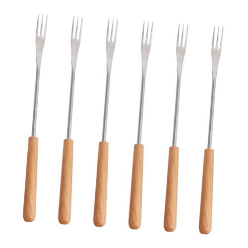 SOLUSTRE 6stücke Edelstahl Fonduegabeln Mit Holzgriff Fonduegabel Aus Edelstahl Dessertgabel Obstgabel Für Picknick Camping Küche Werkzeug von SOLUSTRE