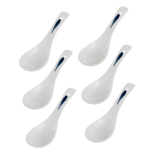 SOLUSTRE 6 Stück Teiliges Porzellan Suppenset mit Löffeln Leichte Vielseitige Esslöffel für Reis Suppe Porridge und Desserts Handbemalte Retro für Zuhause und Outdoor Picknick von SOLUSTRE