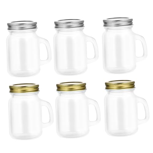 SOLUSTRE 6 Stück Teiliges Quadratisches Einmachglas aus Transparentem Glas mit Schraubverschluss Luftdicht und Vielseitig für Gewürze Marmelade Säfte und Salatdressings mit Goldenen und von SOLUSTRE