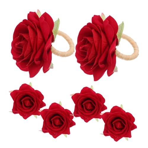 SOLUSTRE 6 Stück Teiliges Rosen-serviettenringe mit Realistischer Blütendekoration Leichte Blumige Tischdeko für Hochzeit Shower Feiertagsessen und Festliche Bankette von SOLUSTRE