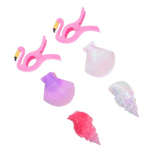 SOLUSTRE 6 Stück Teiliges Wetterfeste Strandtuchklammern aus Verstellbare Halter für Pool Strandstühle Farbenfrohe Langlebige Clips mit Muschel Flamingo-Motiven Kompatibel für von SOLUSTRE
