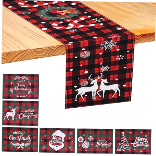 SOLUSTRE 7 STK. Teiliges Weihnachts-tischset mit Tischband und Platzdeckchen Dekorativ und Hitzebeständig Festliche Bauernhaus-Dekoration für Esstisch und Kaffeetisch für Familienfeiern und von SOLUSTRE