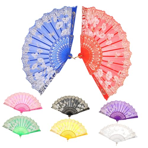 SOLUSTRE 8 Stück Teiliges Vintage Faltbare Handfächer Eleganter Chinesischer Retro Fächer aus Stabilem Kunststoff und Seidenstoff Vielseitig als Foto Requisite Party und Hochzeitsdeko von SOLUSTRE