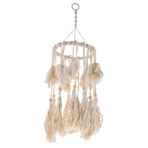 SOLUSTRE Boho Makramee Lampenschirm aus Gewebtem Baumwollseil Handgefertigte Deckenleuchte mit Langem Fransen design Dekorativ für Schlafzimmer Wohnzimmer und Hotelräume von SOLUSTRE