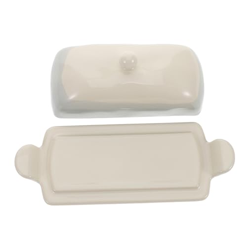 SOLUSTRE Butterbox Besteck Butterbehälter geformt Butterschale mit Deckel Porzellan Tablett Keramikbutterglas Butterhalter mit Deckel Butterschale Butterdosen mit Deckel von SOLUSTRE
