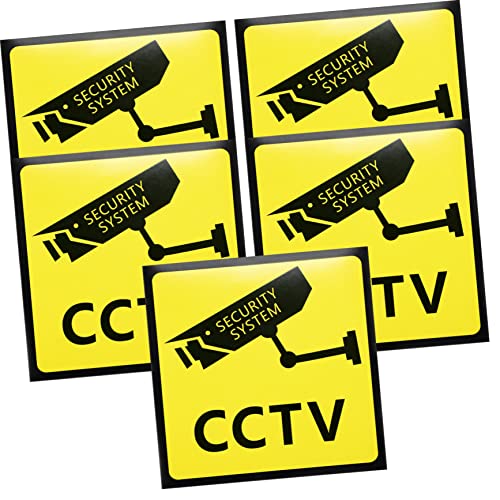 SOLUSTRE Cctv Warnschild Aufkleber 5 Stück 10x10cm 24-Stunden Überwachung Betreten Verboten Schild für Privatgrundstücke Sicherheitsaufkleber für Hof Langlebig Leicht Anzubringen von SOLUSTRE